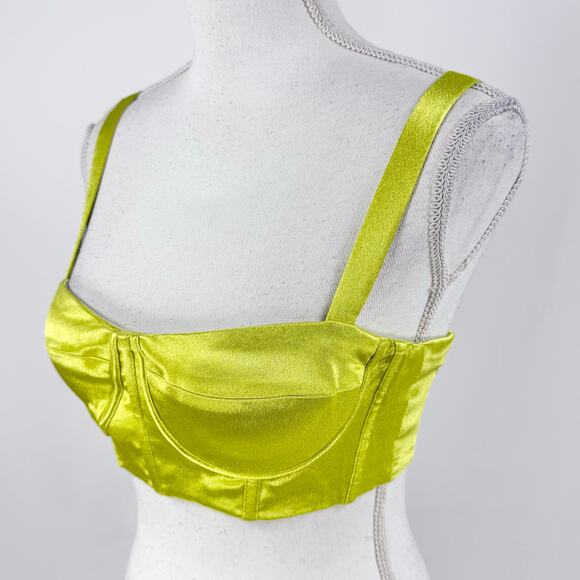 Bronx and Banco Women's Capri Satin Bralette Top XS Lime Green - Picture 5 of 15